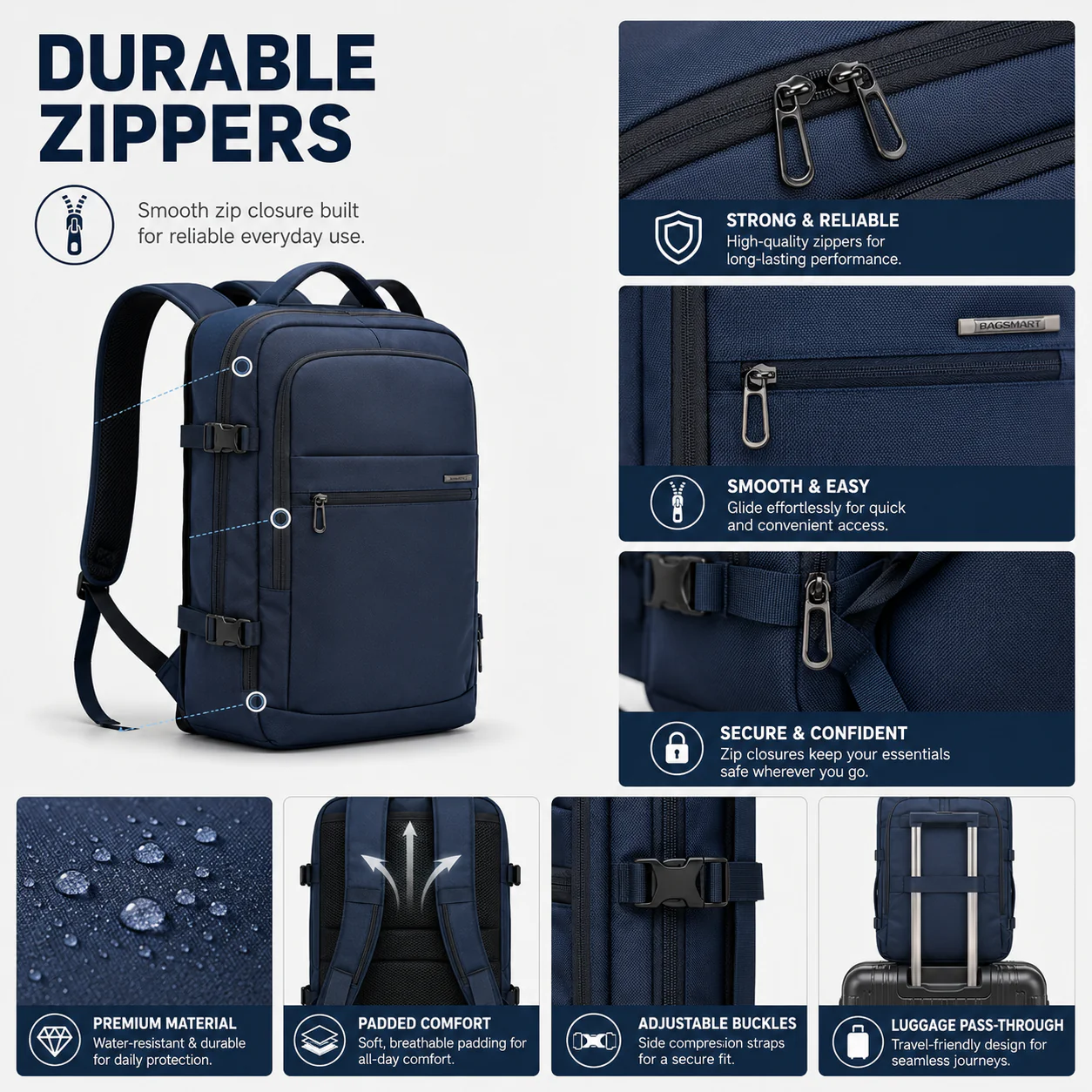 Premium Business Laptop Backpack — Side Compression Buckles