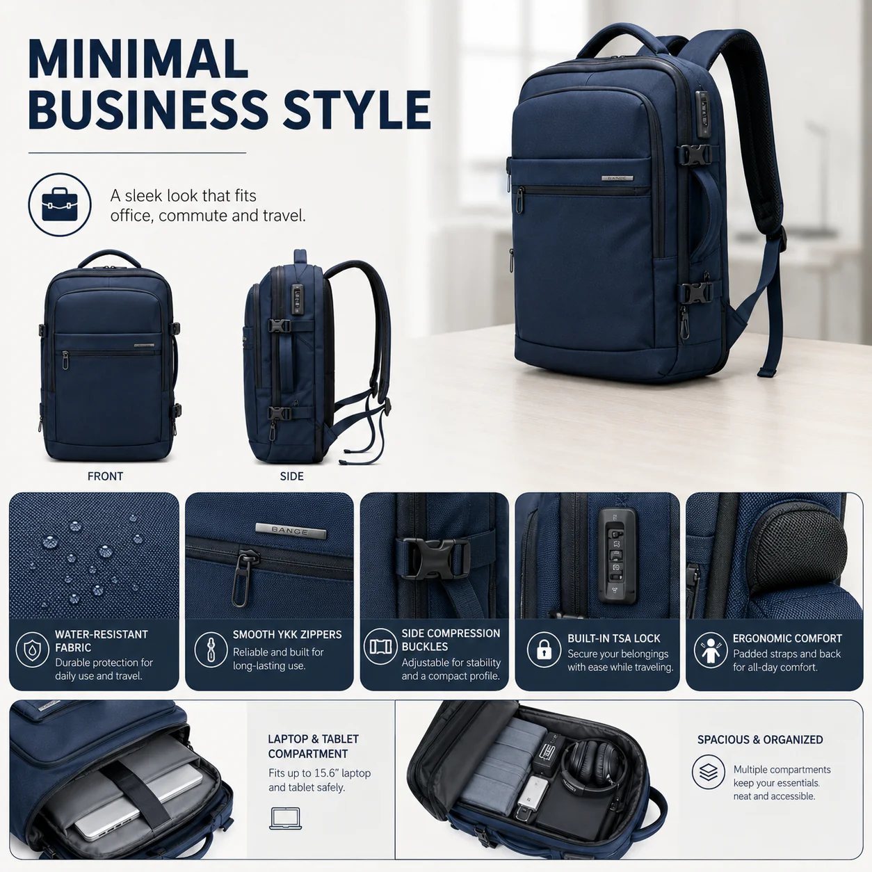Premium Business Laptop Backpack — Water-Resistant Fabric and Durable Zippers