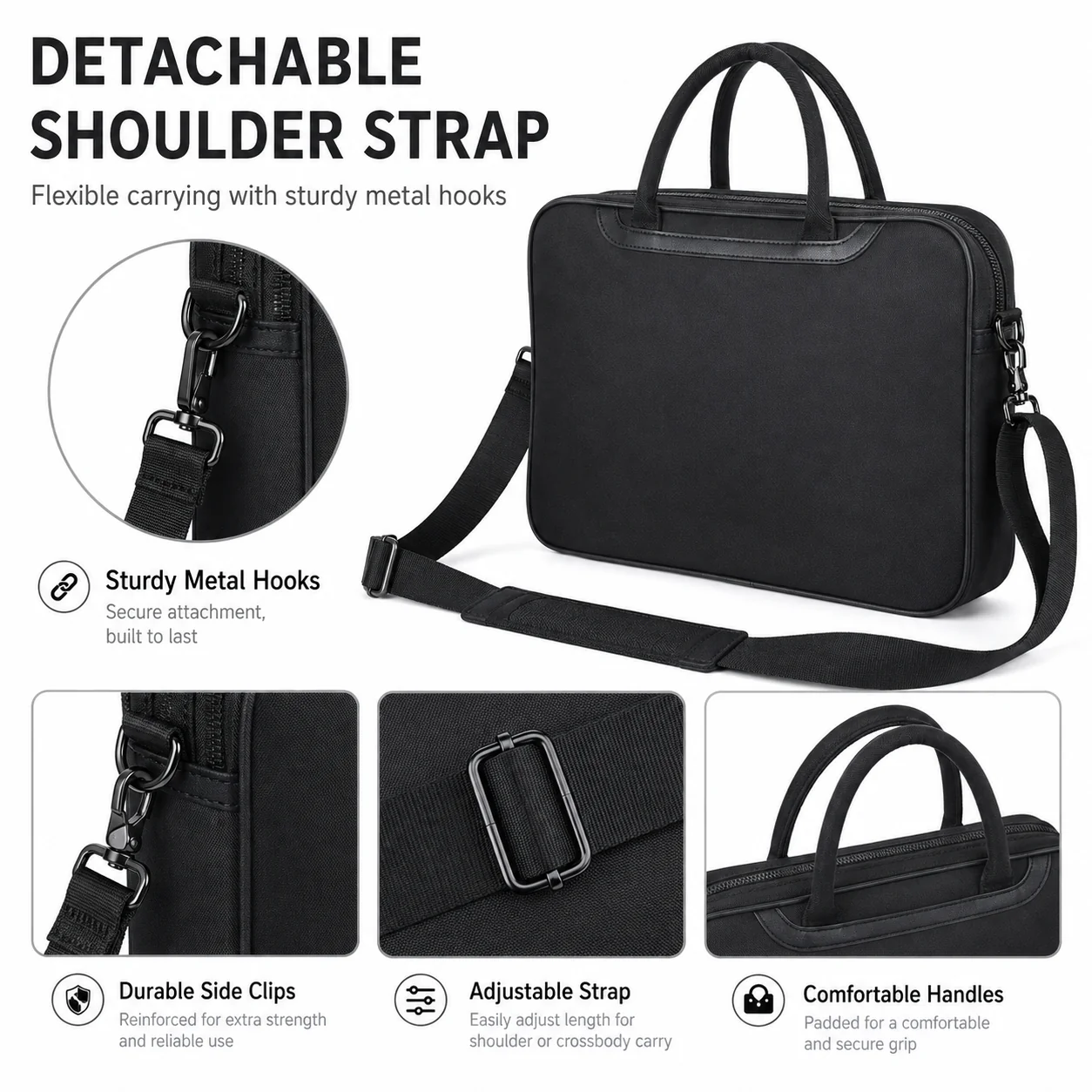 Shulen Slim Business Laptop Briefcase — Top-Zip Main Compartment