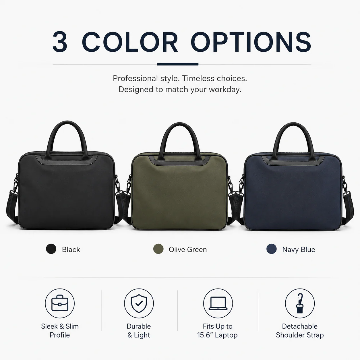 Shulen Slim Business Laptop Briefcase — Three Versatile Color Options