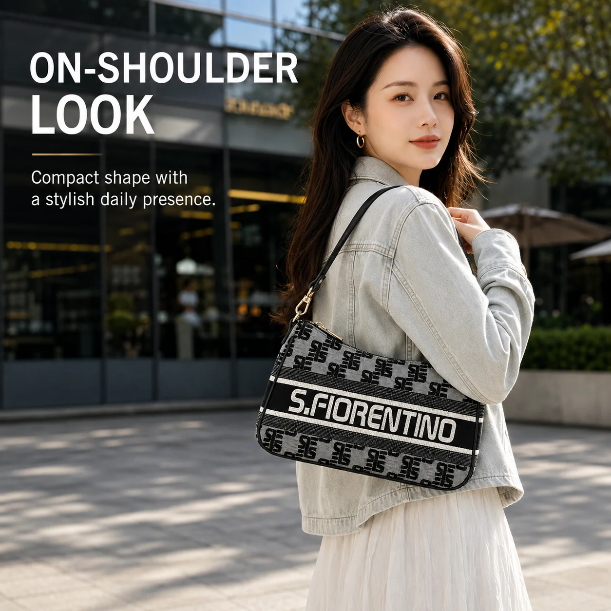 Shulen Monogram Jacquard Shoulder Bag — Refined Gold-Tone Hardware
