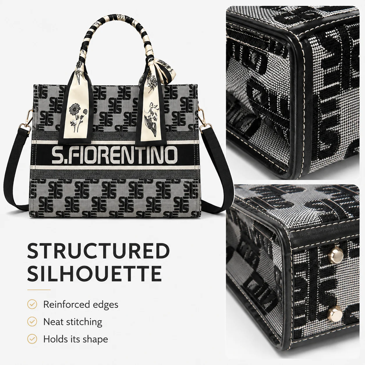 Shulen Structured Jacquard Scarf-Handle Tote — Detachable Shoulder Strap