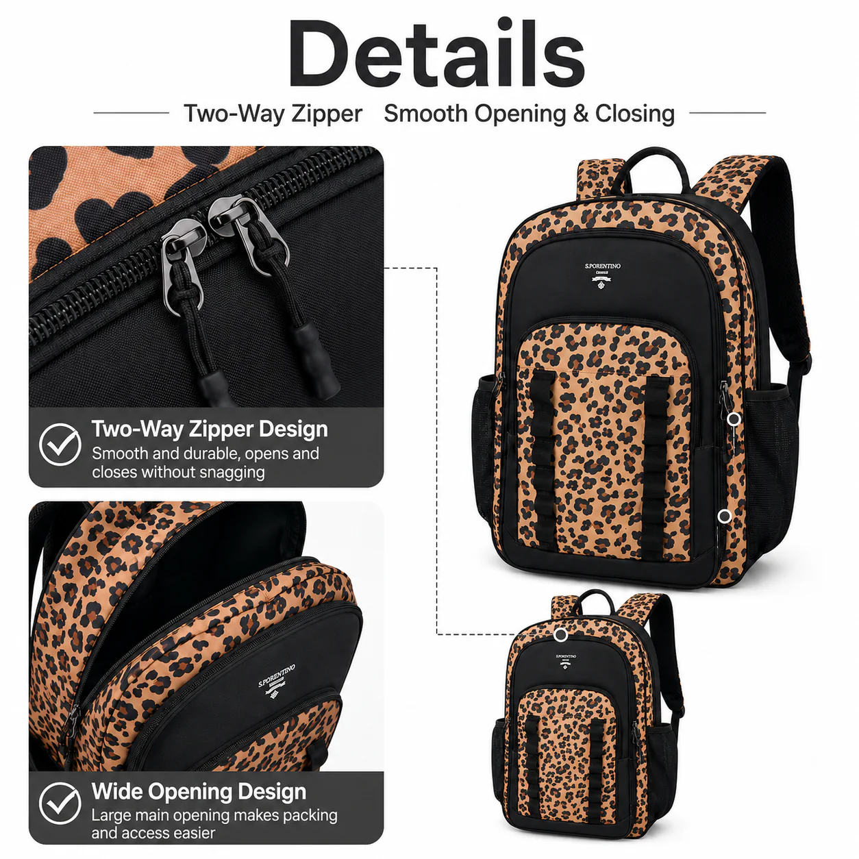 Shulen Leopard Print Multi-Compartment Backpack — Secured Tablet Sleeve