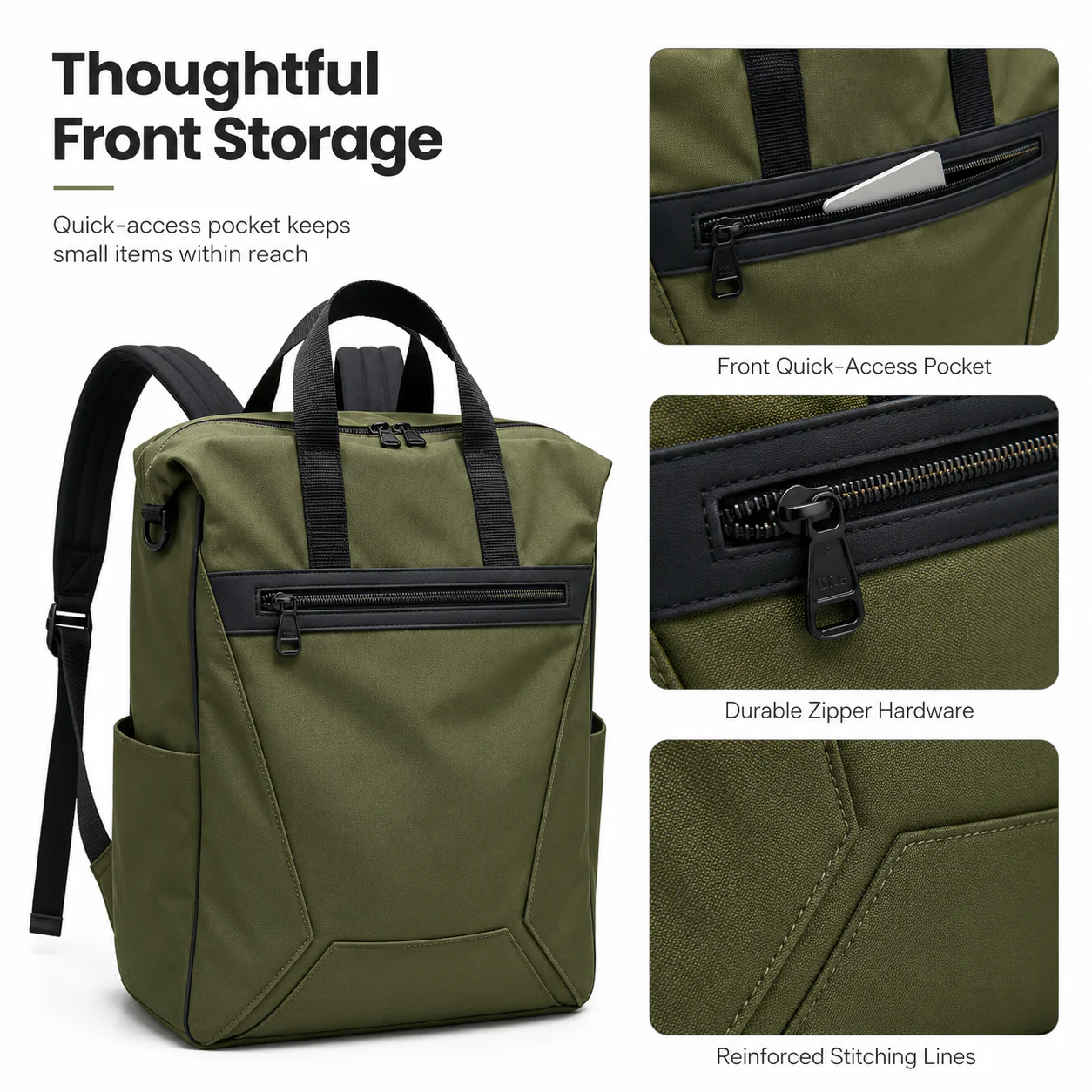 Shulen Olive Green Backpack Tote — One Bag, Two Ways to Carry