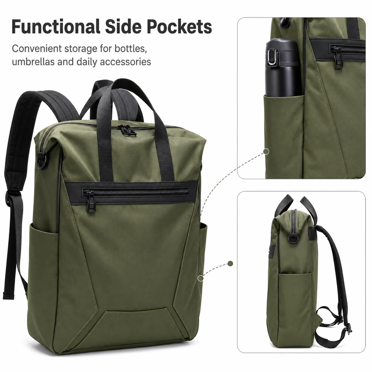 Shulen Olive Green Backpack Tote — Everyday Essentials Within Reach