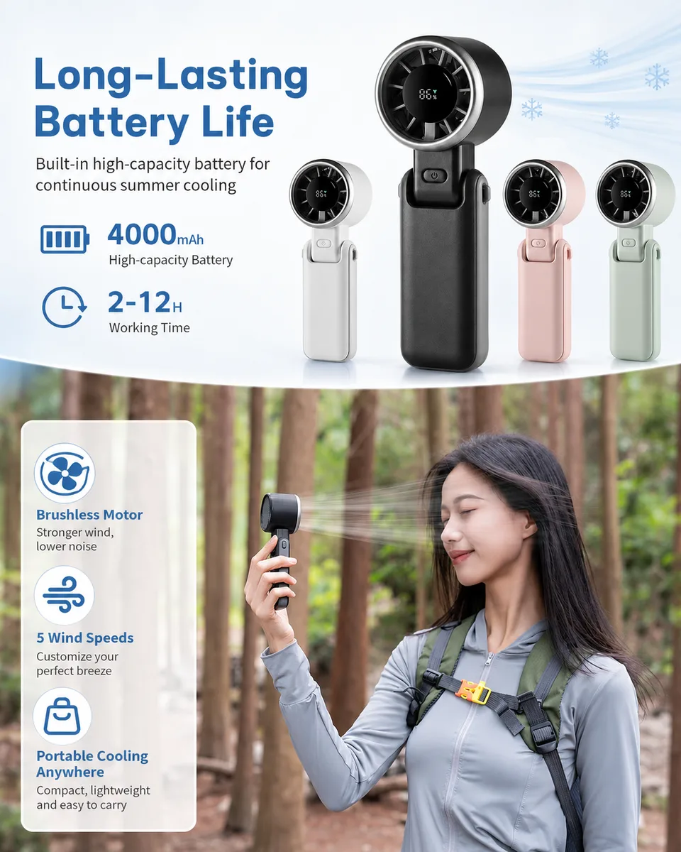 H03 Foldable Handheld Fan — Three Convenient Ways to Use
