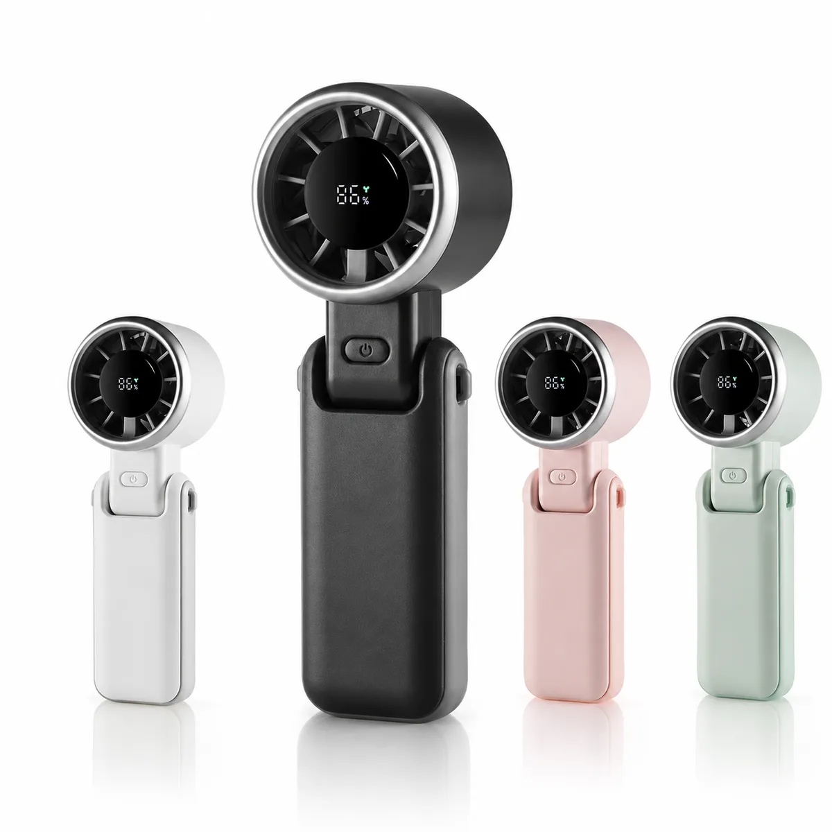 Shulen portable handheld mini fan with digital display, foldable design
