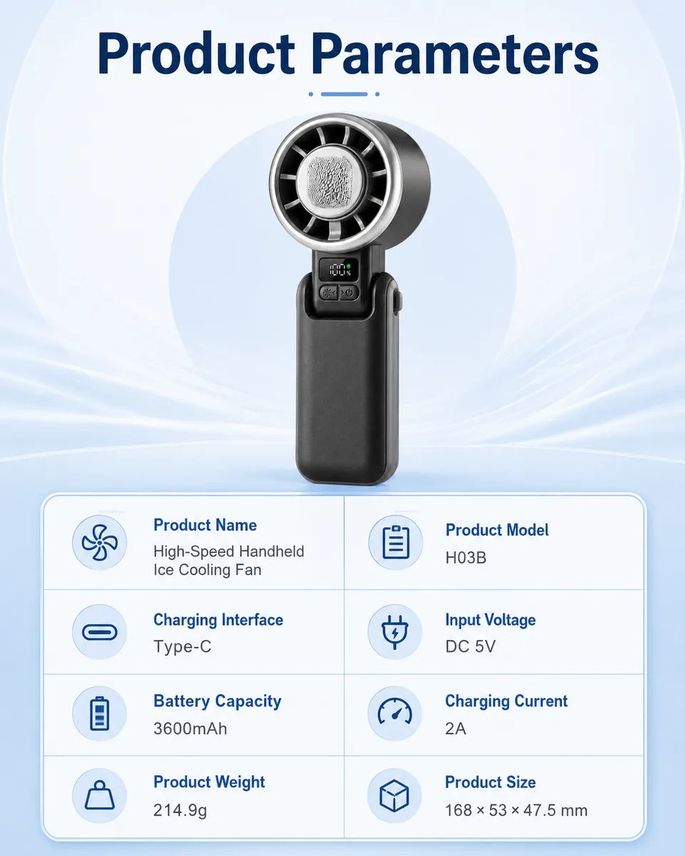 H03B Ice-Cooling Handheld Fan — Instant Contact Cooling Plate