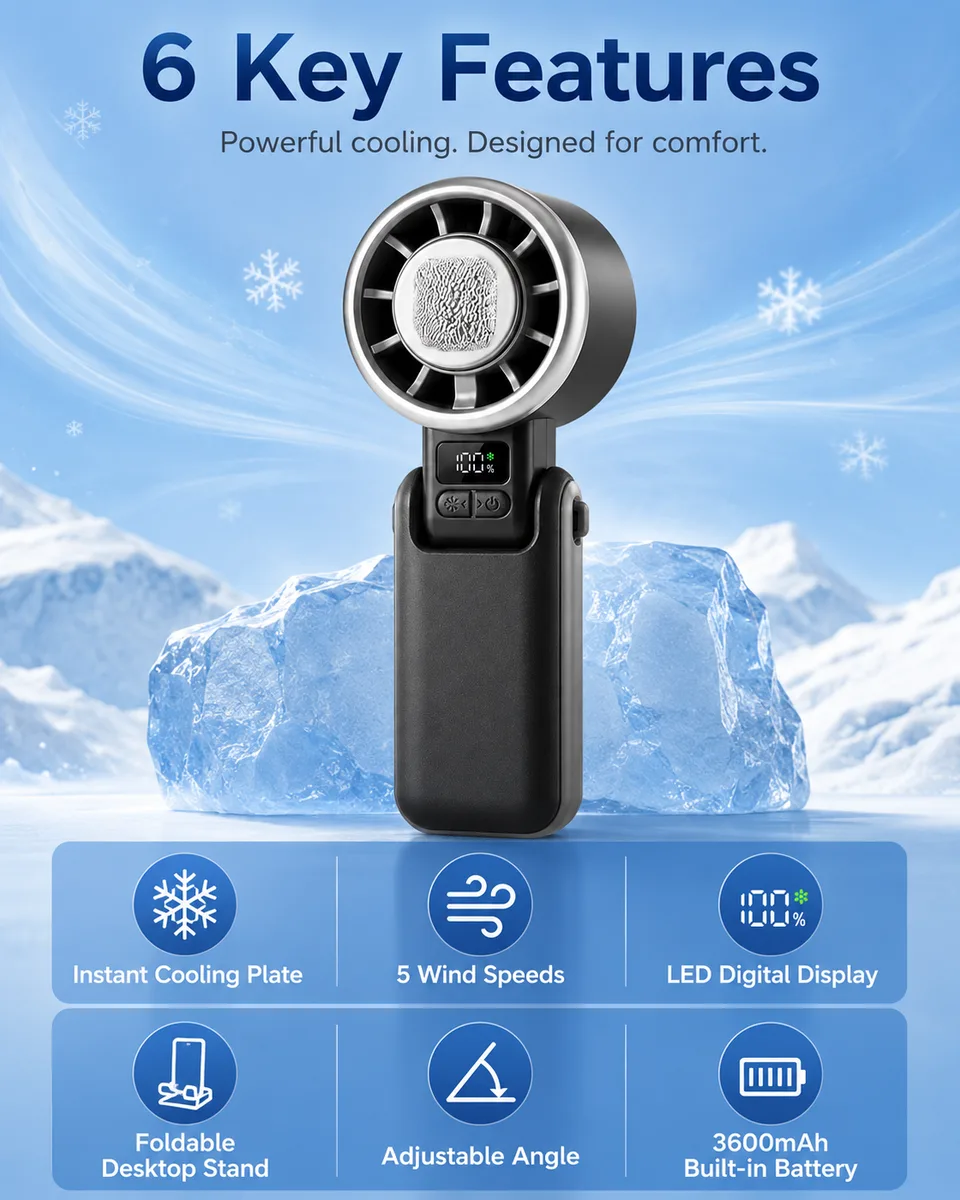 H03B Ice-Cooling Handheld Fan — All-Day 3600 mAh Battery