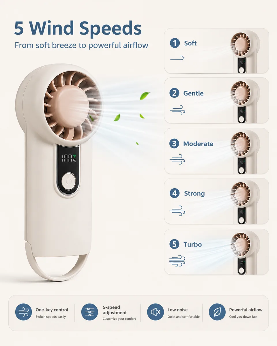 H07 Pocket Handheld Fan — Hand or Desk, Instantly