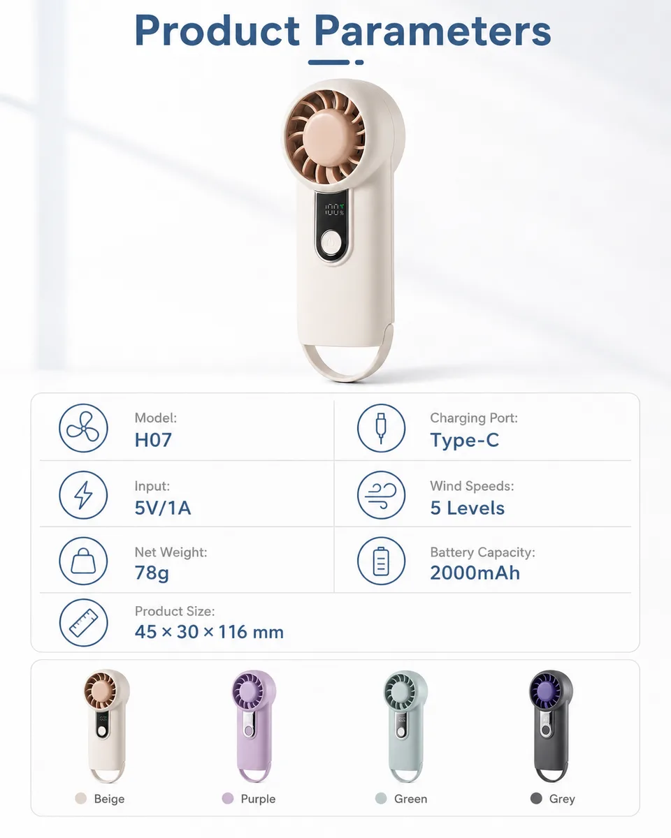 H07 Pocket Handheld Fan — Everyday Rechargeable Convenience