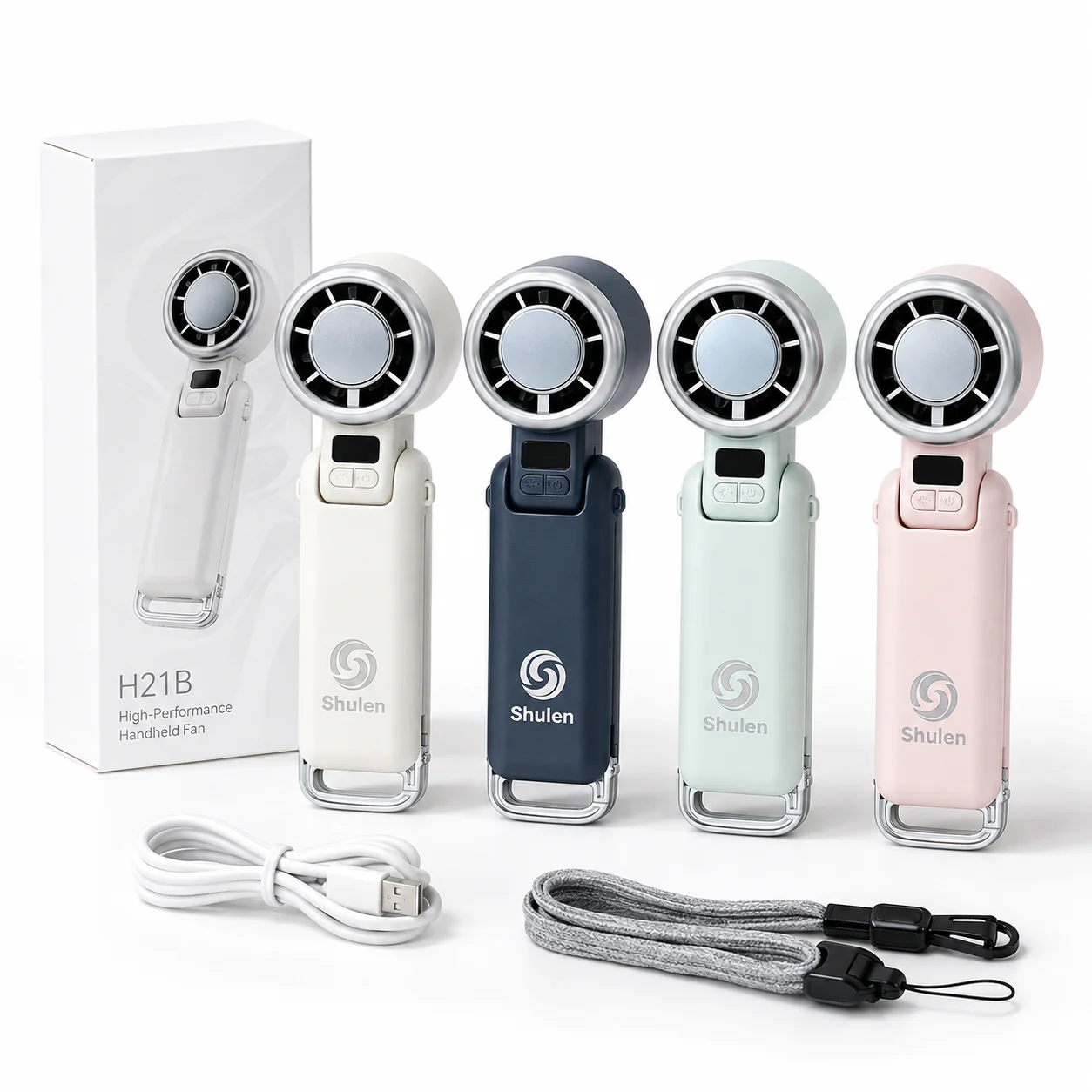Shulen H21B high-speed turbine handheld fan with digital display in four colors