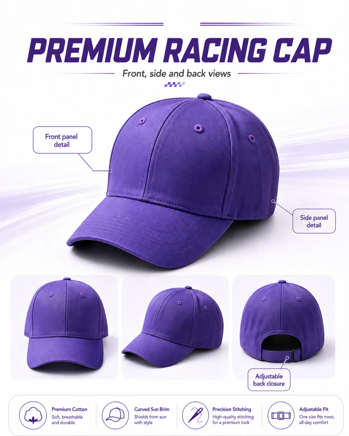 M2006 Premium Racing Baseball Cap — Structured 6-Panel Crown
