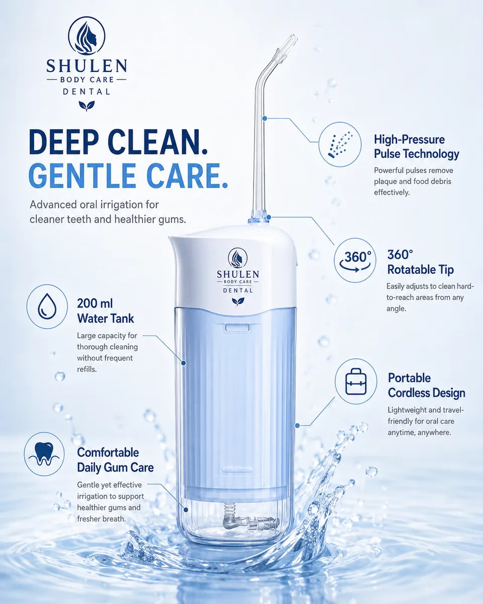 High-pressure pulse technology cleaning between teeth and along the gumline