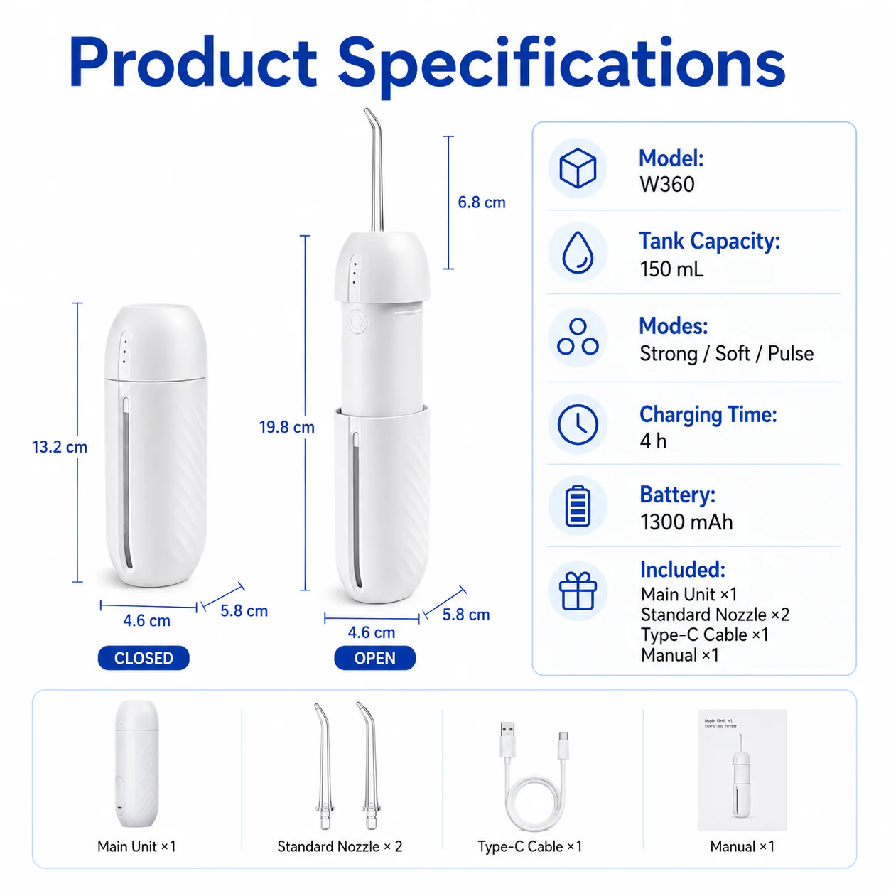 W360 Portable Smart Water Flosser — Type-C Charging, Long Battery Life
